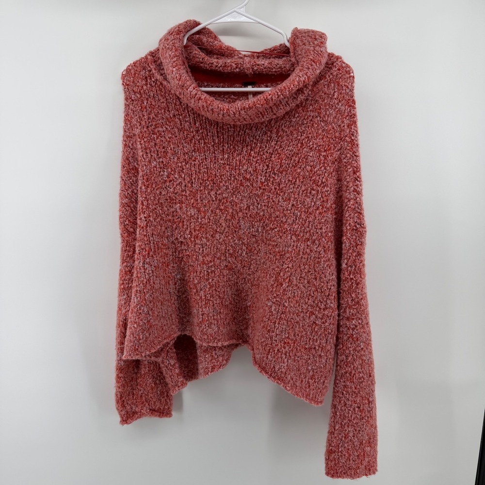 Free People Coral Pink Marled Boucle Cowl Neck Asymmetrical Sweater Womens Small